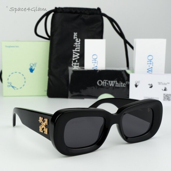 BRAND NEW Off-White CARRARA 007 Black Dark Grey Unisex Rectangular Sunglasses - Picture 3 of 11
